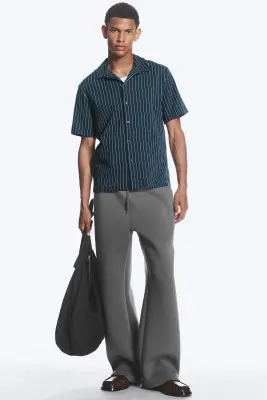 Chemise texturée à manches courtes - Bleu foncé rayé — photo 2