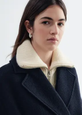 Manteau volumineux en laine avec ceinture - Bleu marine — photo 3