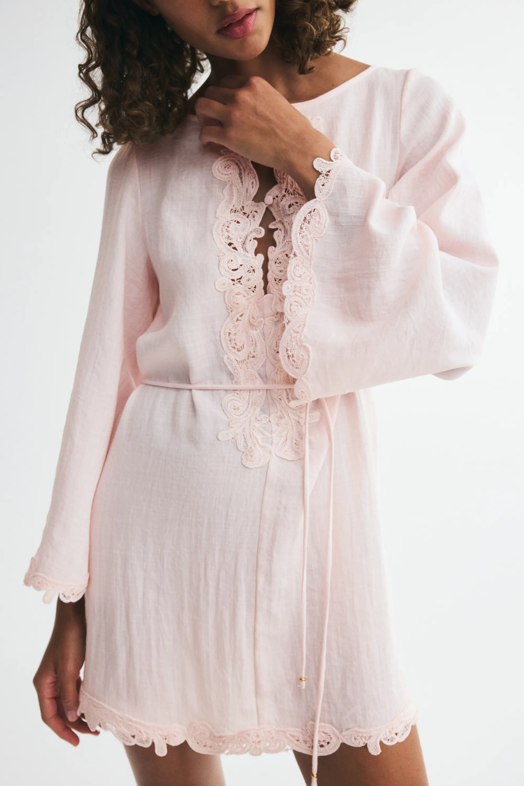 Robe avec dentelle - Rose poudré