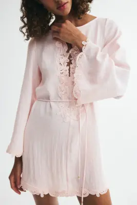 Robe avec dentelle - Rose poudré — photo 1