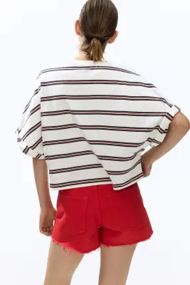 Top oversize en coton - Blanc/rayé — photo 2