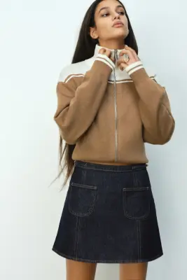 Jupe trapèze en denim - Bleu denim foncé — photo 2