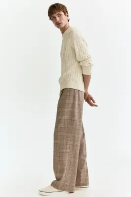 Pantalon chic Loose Fit - Beige/carreaux — photo 4