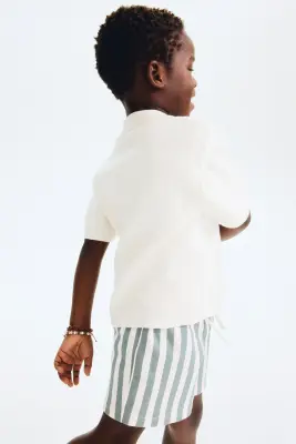 Short en molleton de coton - Turquoise foncé/rayé — photo 2