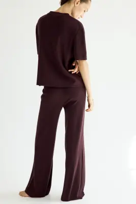 Pantalon large en maille fine - Bordeaux — photo 4
