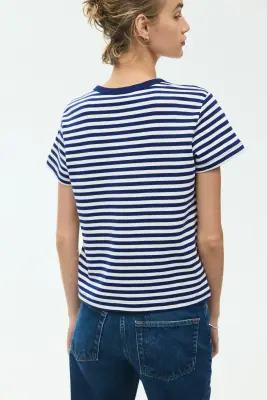 T-shirt ajusté - Bleu marine/rayé — photo 3