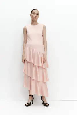 MAMA Robe en jersey romanite avec jupe en satin - Rose poudré — photo 3
