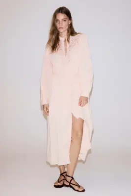 Robe en coton avec dentelle - Rose pêche clair — photo 2