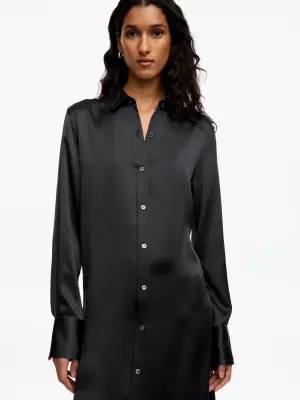 Robe en soie boutonnée sur le devant - Gris foncé — photo 3