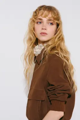 Veste en cuir velours - Marron — photo 3