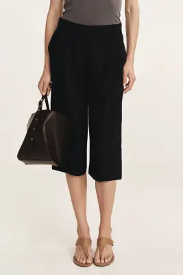 Jupe-culotte large en lin mélangé - Noir — photo 1
