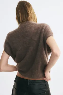 Pull sans manches en laine avec col cheminée - Marron foncé — photo 2