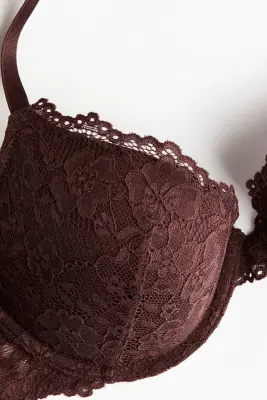 Soutien-gorge push-up en dentelle - Marron foncé — photo 4
