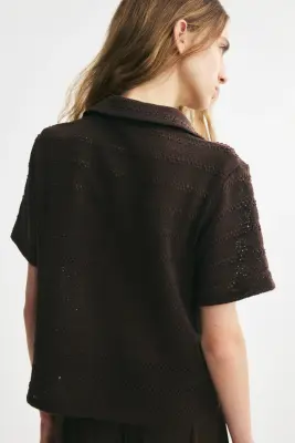 Polo façon crochet - Marron foncé — photo 3