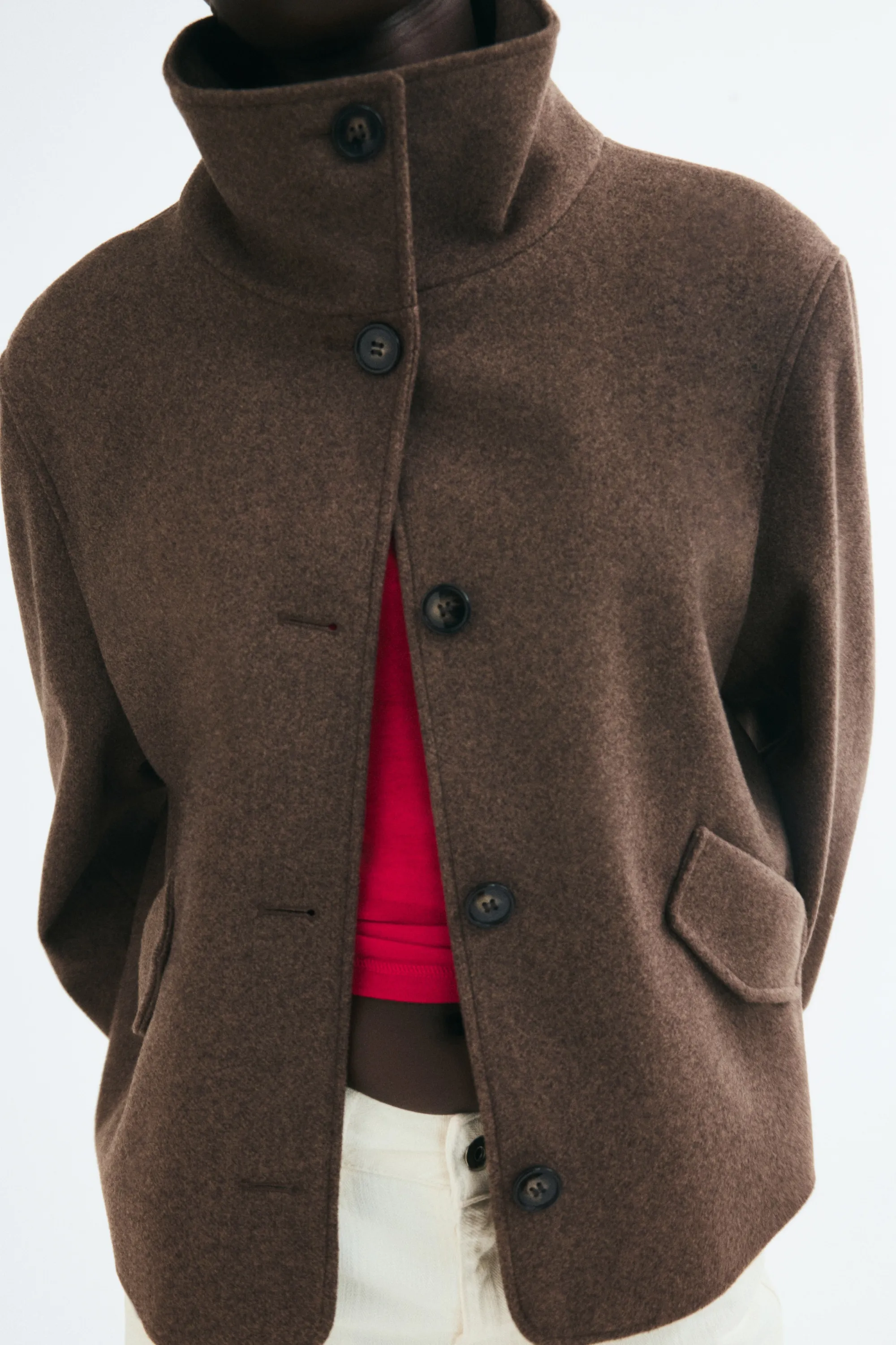 Veste courte avec col entonnoir - Taupe foncé