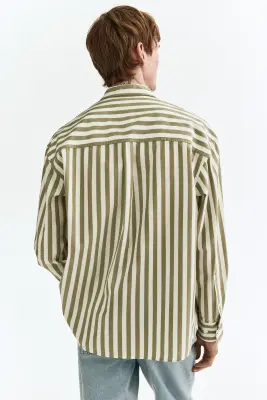 Chemise Relaxed Fit en popeline - Vert kaki/rayé — photo 3