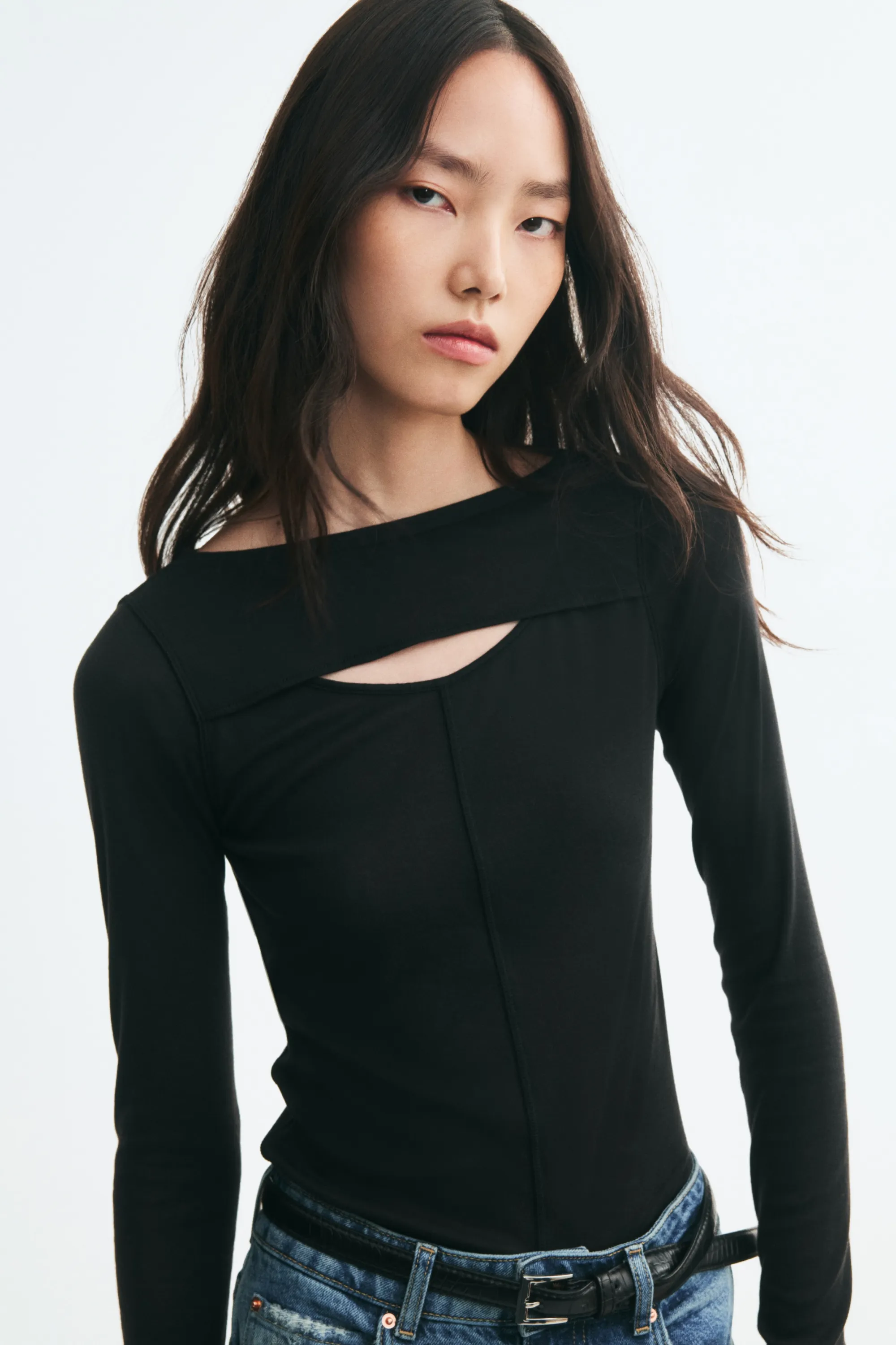 Top découpé en coton pima - Noir