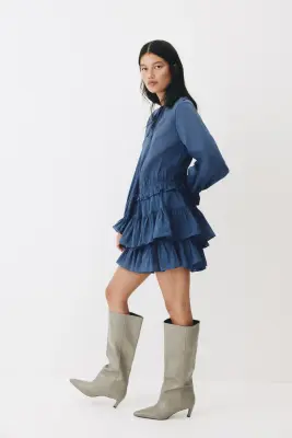 Robe volantée en coton - Bleu foncé — photo 3