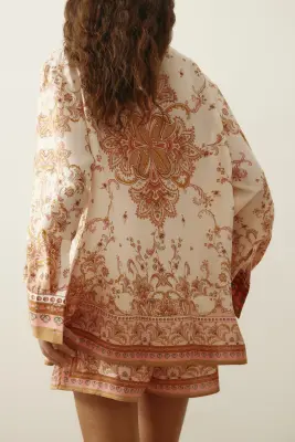 Chemise imprimée en lyocell - Beige clair/motif cachemire — photo 3