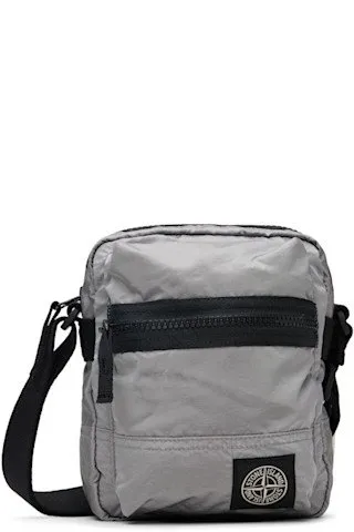Sac porte croise nylon gris perle avec bandouliere