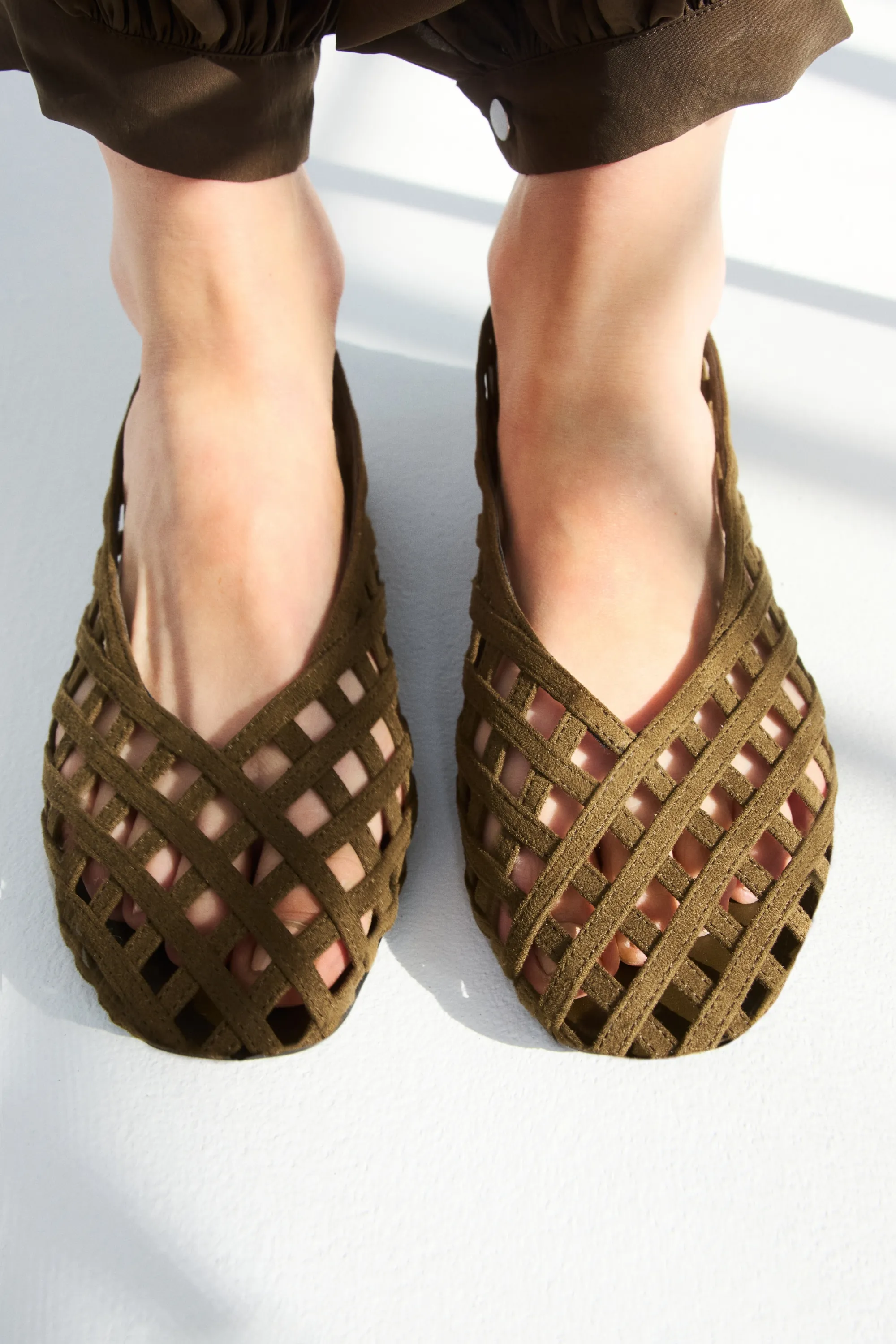 Ballerines à effet tressé - Vert kaki foncé