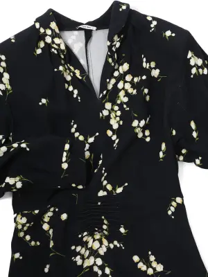 Robe en crèpe noir imprimé muguet vert et blanc Prix Boutique 2000€ Taille XS/S — photo 2