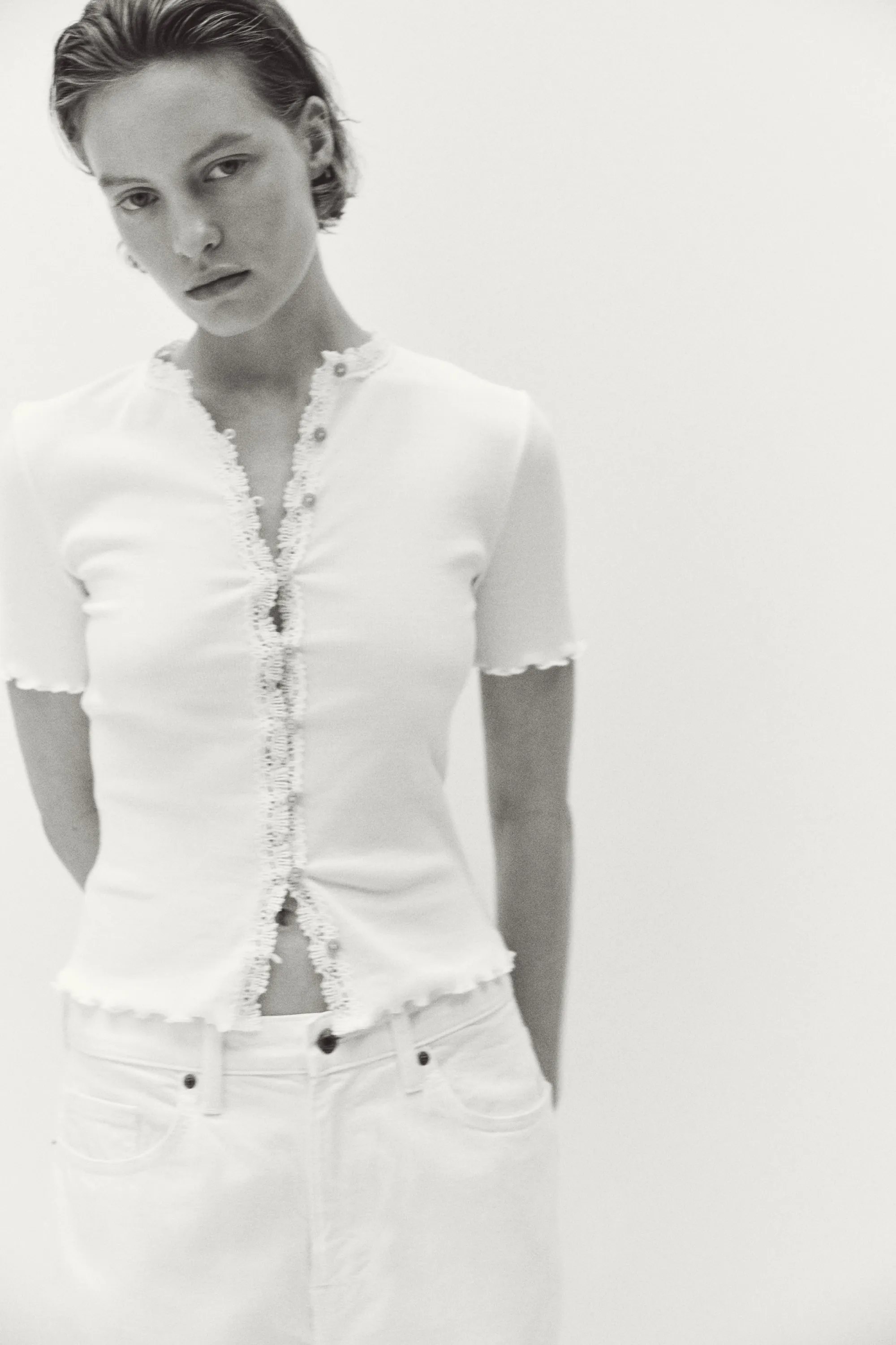 Top en coton avec dentelle - Blanc