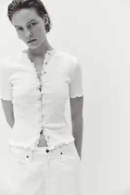 Top en coton avec dentelle - Blanc — photo 1