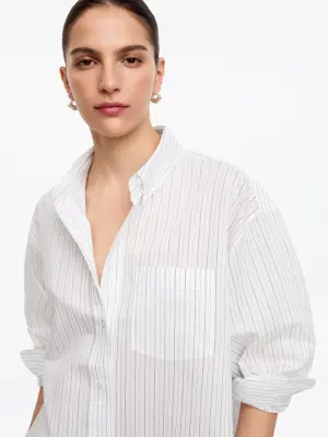 Chemise en coton et soie - Blanc/Noir — photo 3