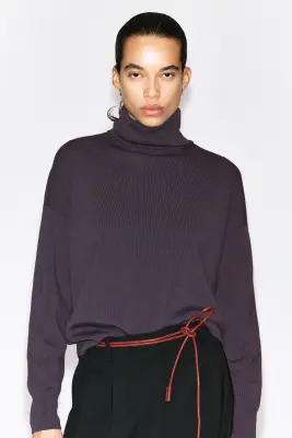 PULL COL ROULÉ LAINE MÉRINOS - VIOLET FONCÉ — photo 4