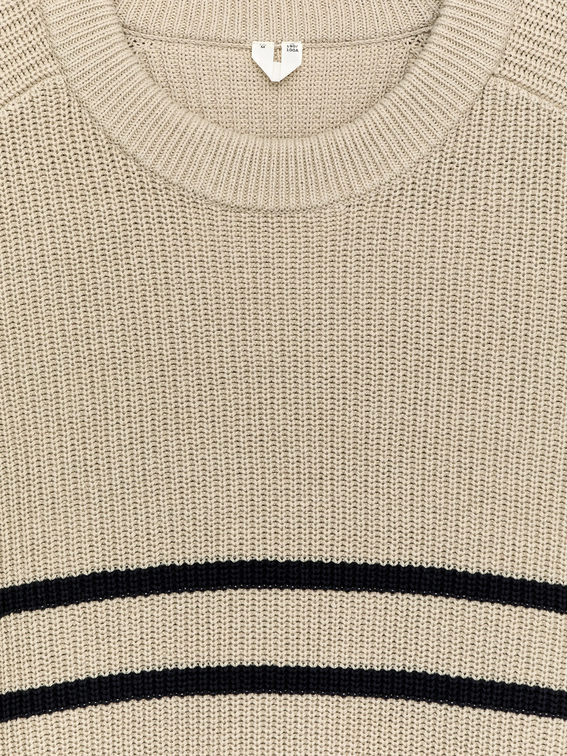 Pull à col rond en coton - Beige/Bleu foncé