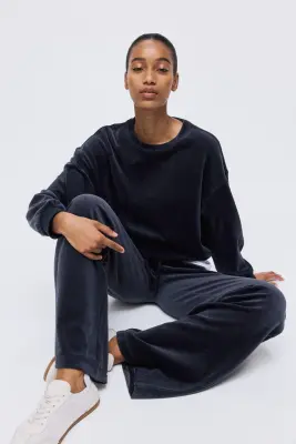 Sweat en velours - Bleu foncé — photo 1