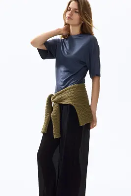 Top en viscose à effet drapé - Bleu foncé — photo 3