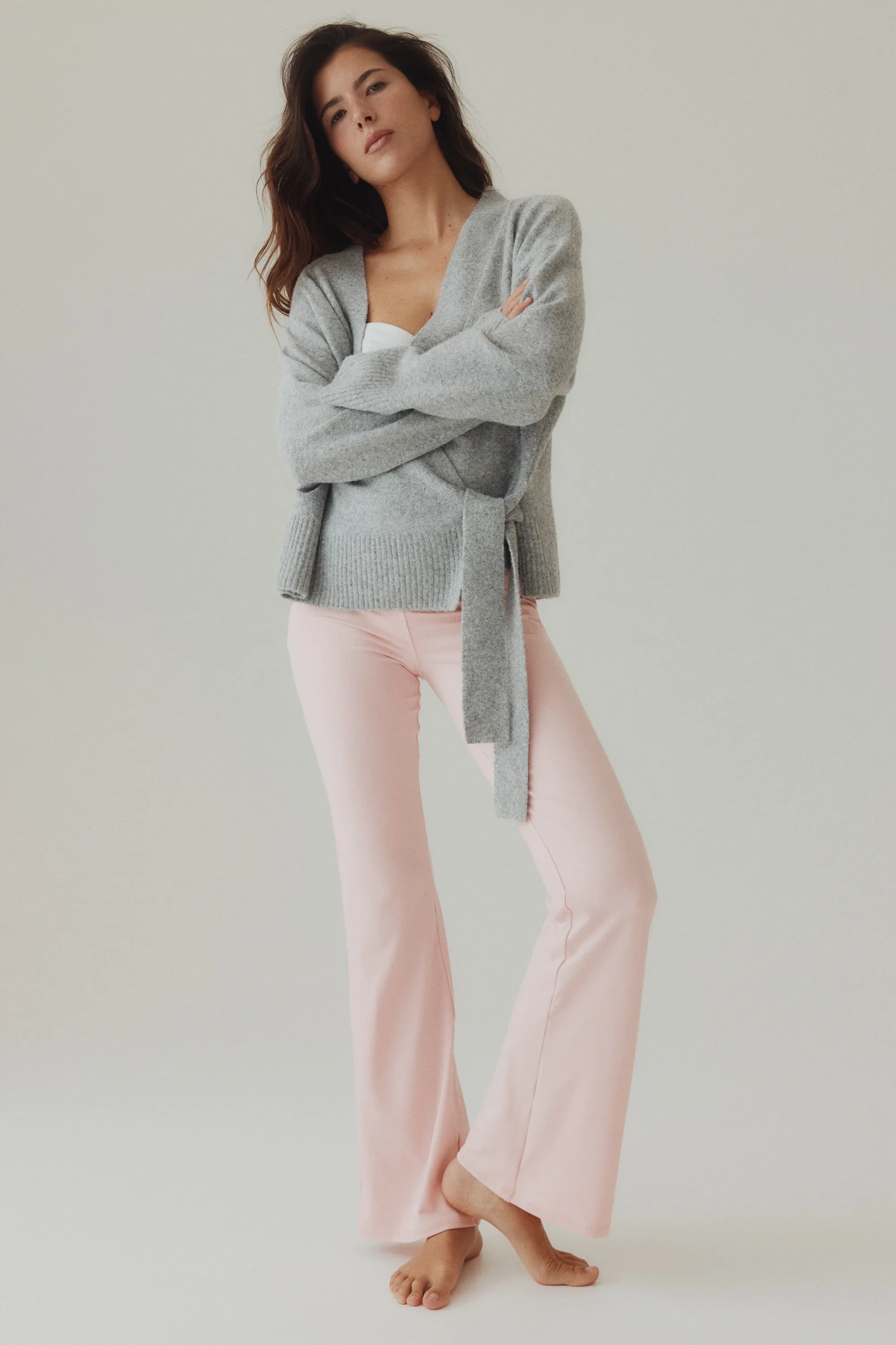 Pantalon évasé en jersey brossé - Rose clair