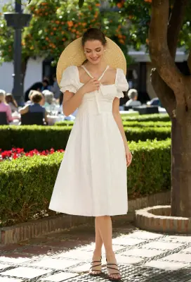 Mira Puffed Sleeve Dress - White embroidery — photo 2