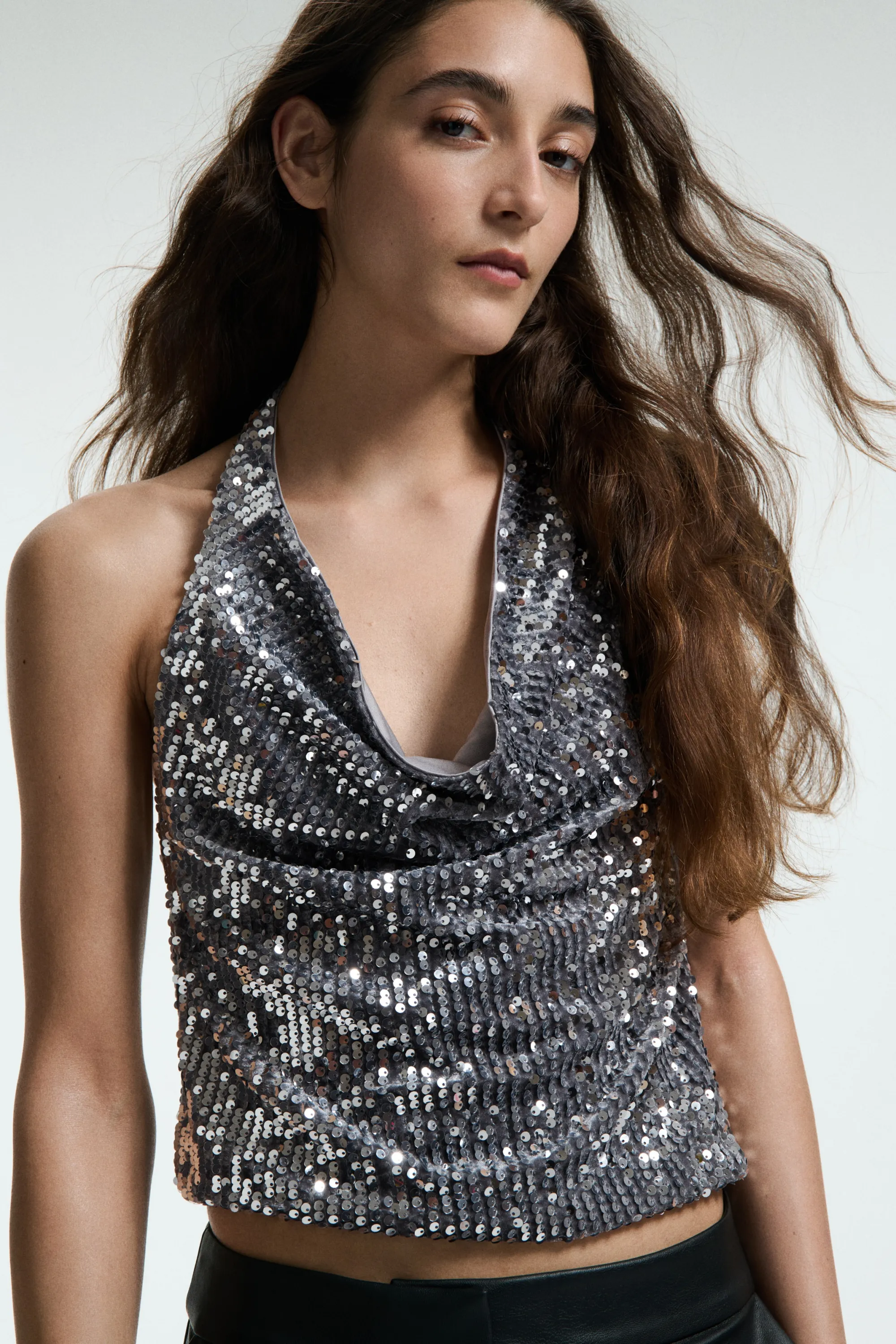 Top dos nu à sequins - Argenté