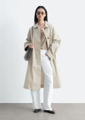 Veste trois-quarts ceinturée - Beige clair — photo 1