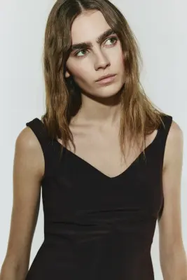 Robe épaules nues en jersey - Marron foncé — photo 1