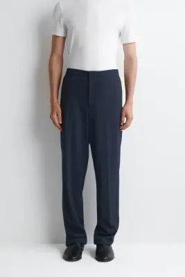 PANTALON DROIT DÉCONTRACTÉ EN JERSEY - BLEU MARINE CHINÉ — photo 2