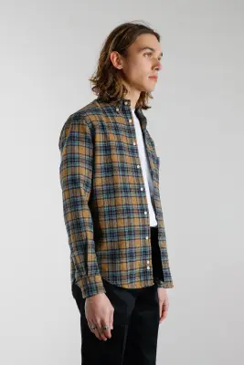 Chemise en flanelle tweed à carreaux - Jaune — photo 4