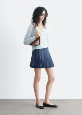 Pull en laine mérinos à encolure en V plongeante - Bleu clair — photo 4