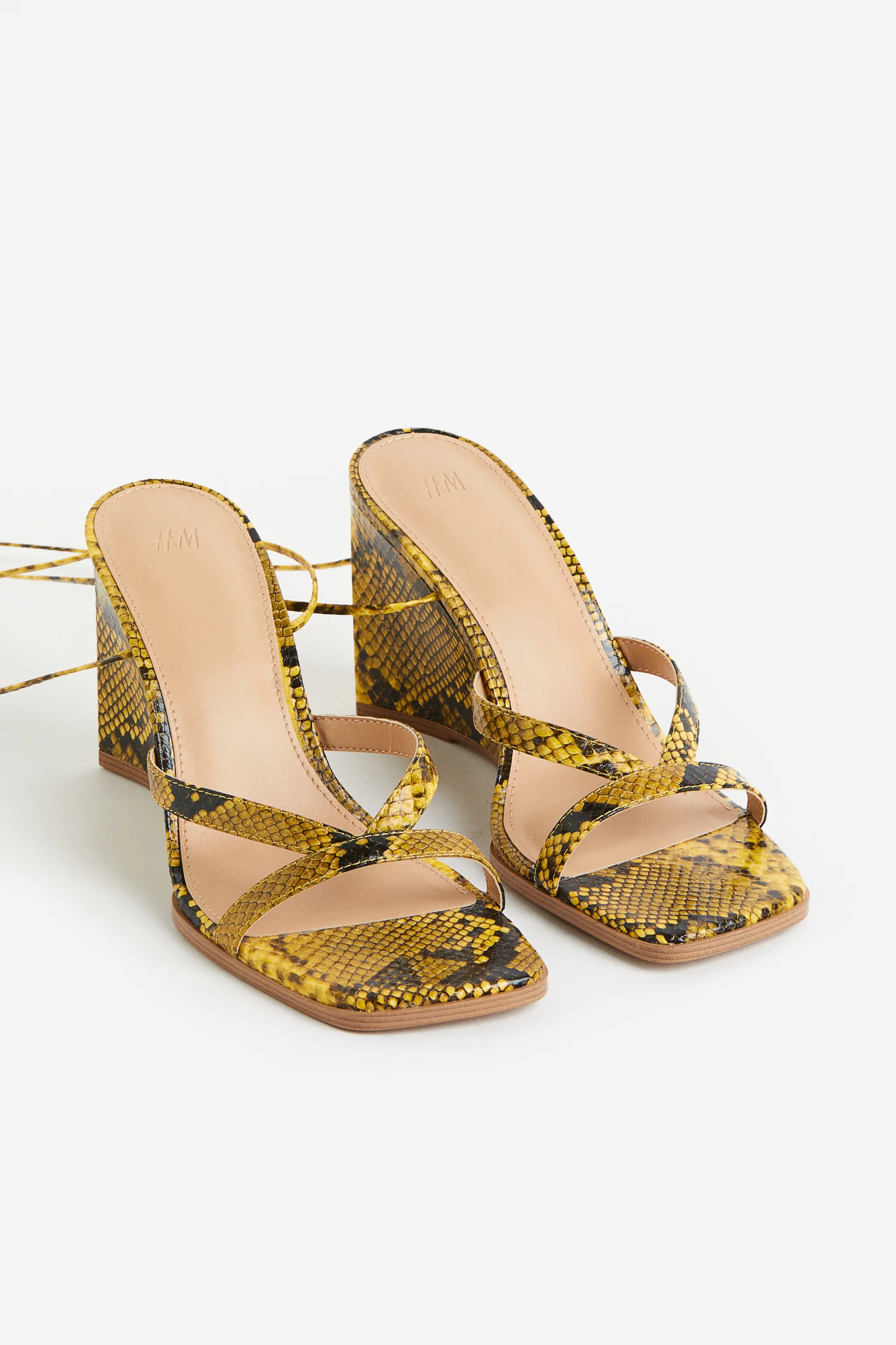 Sandales à talon compensé - Jaune/motif peau de serpent