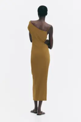 Robe asymétrique en jersey - Beige foncé — photo 2