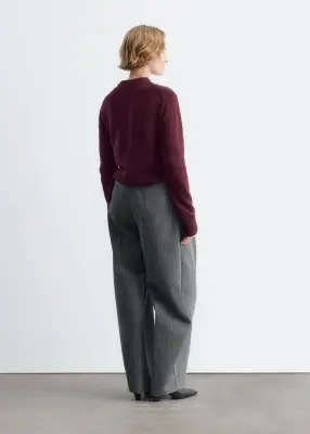 Pull à col en V côtelé - Rouge foncé — photo 4
