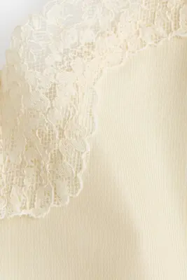 Body en jersey avec dentelle - Jaune pâle — photo 3