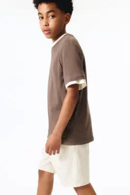 Short en lin mélangé - Beige clair — photo 1