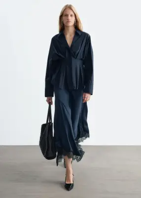 Jupe longue avec détails en dentelle - Bleu foncé — photo 2