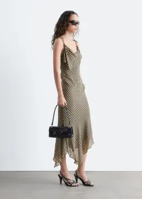 Robe midi drapée - Noir / Jaune / À carreaux — photo 4