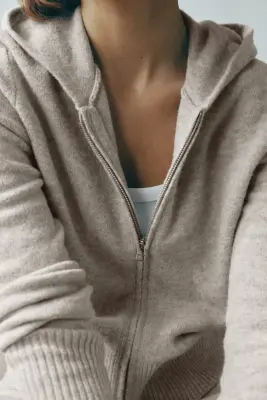 Veste à capuche zippée en maille - Beige clair chiné — photo 1