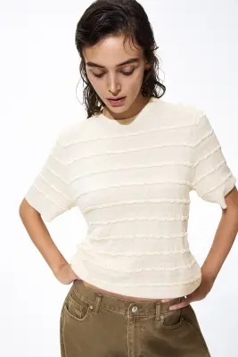 Top volanté en maille - Crème — photo 2